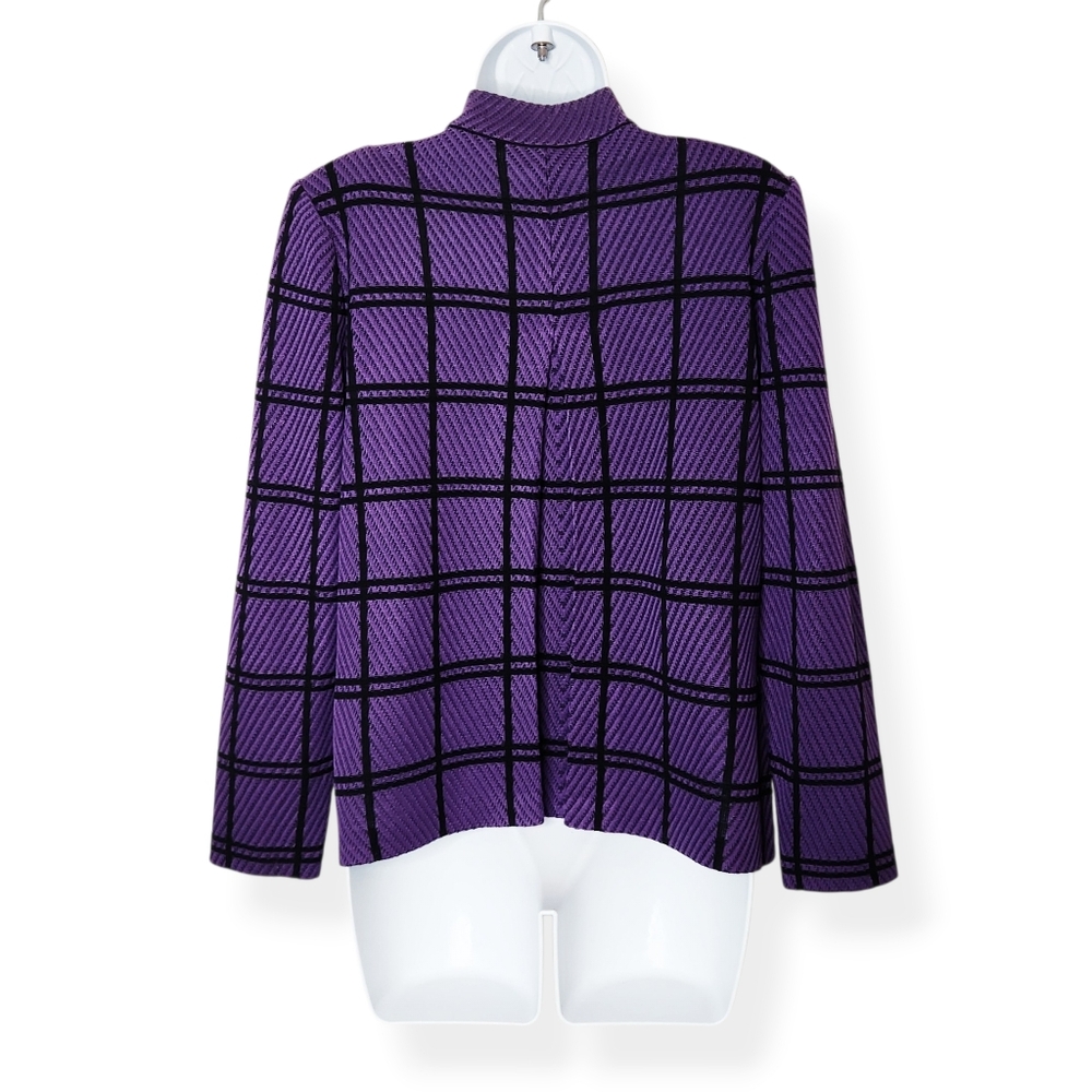 Ming Wang Women's Purple Black Plaid Open Front Cardigan Sweater Size Small - Picture 3 of 8